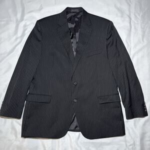 Lauren Ralph Lauren Black Striped 46R Wool Two Button Blazer Suit Sport Coat